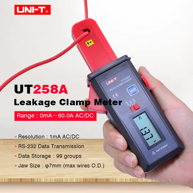 UNI-T UT258A AC/DC Leakage Clamp Meter 10000-count auto range Leakage current Tester RS-232 Data Transmission/Hold/Storage
UNI-T UT258A AC/DC Leakage Clamp Meter 10000-count auto range Leakage current Tester RS-232 Data Transmission/Hold/Storage