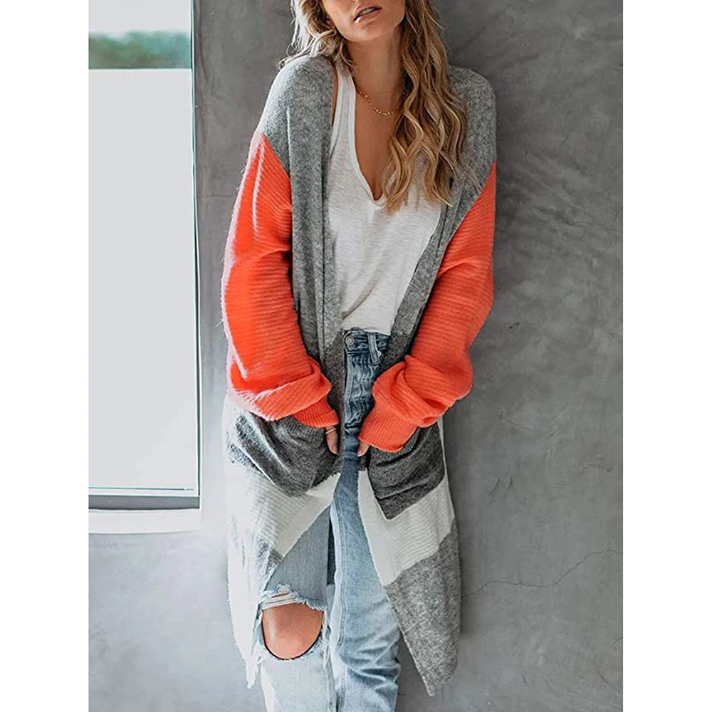 European and American autumn and winter new products irregular color matching knitted long lantern sleeve cardigan sweater women
European and American autumn and winter new products irregular color matching knitted long lantern sleeve cardigan sweater women