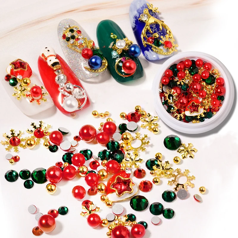 1 коробка красочные рождественские серии ногтей Стразы 3D дизайн украшения DIY