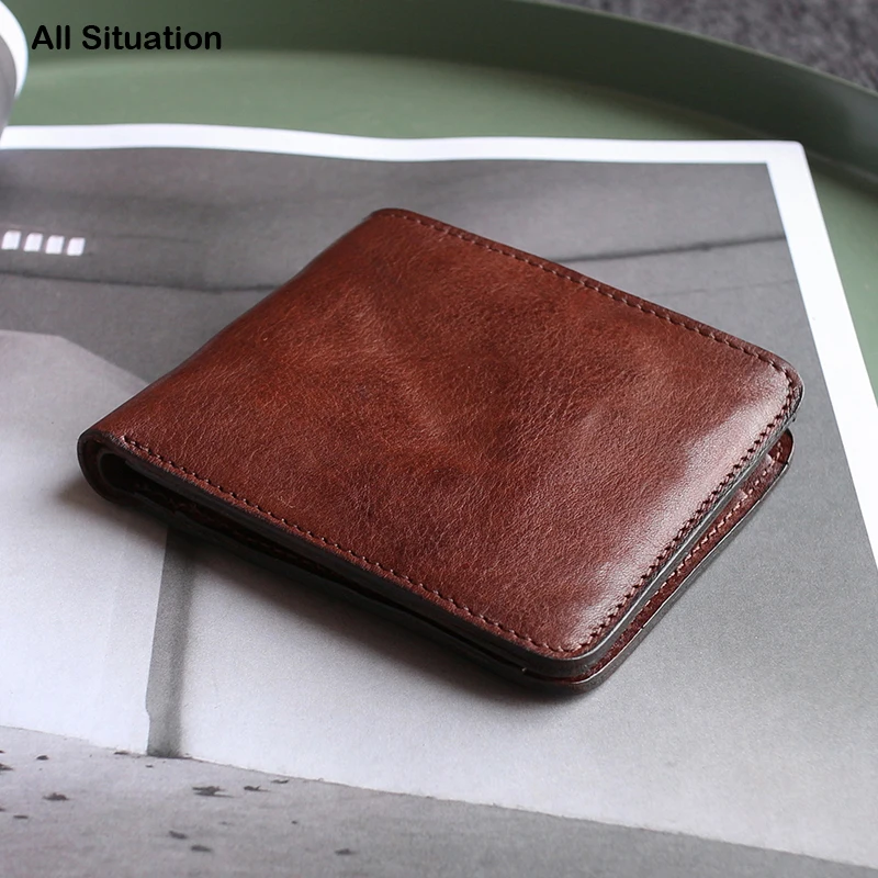 

Luxury Bifold Short Wallets Male Cowhide Leather Top End Men Vintage Credit Card Purses Clutch Bag Retro Coin Pouch