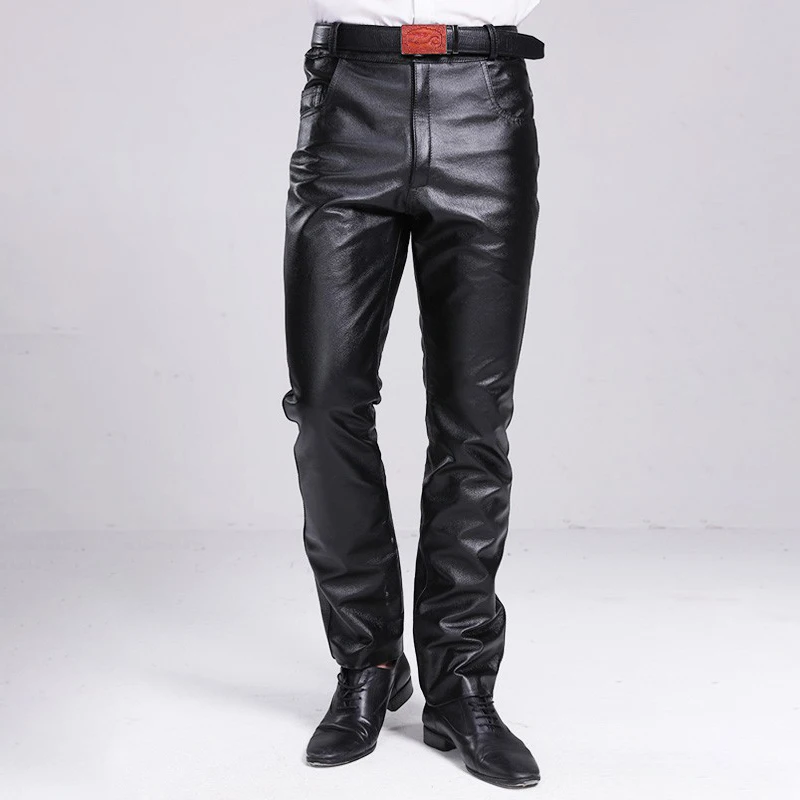 Men Leather Pants Working Elastic Waist Casual Straight Leather Trousers Brand Winter Thick Motor Pants Warm Liner Loose
Men Leather Pants Working Elastic Waist Casual Straight Leather Trousers Brand Winter Thick Motor Pants Warm Liner Loose