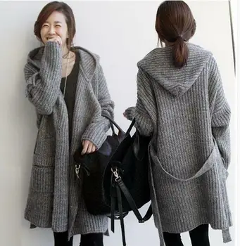 Long Women's Knit Sweater Coats Belted Thickened Hooded Cardigan Loose Jacket
Long Women's Knit Sweater Coats Belted Thickened Hooded Cardigan Loose Jacket