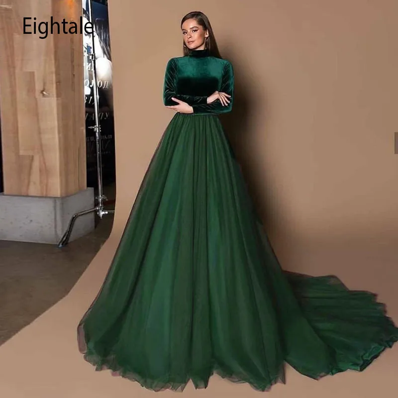 Eightale Emerald Green Evening Dress High Neck A-Line Velvet Top Tulle Skirt Custom Made Arabic Prom Wedding Party Gown 2021
Eightale Emerald Green Evening Dress High Neck A-Line Velvet Top Tulle Skirt Custom Made Arabic Prom Wedding Party Gown 2021