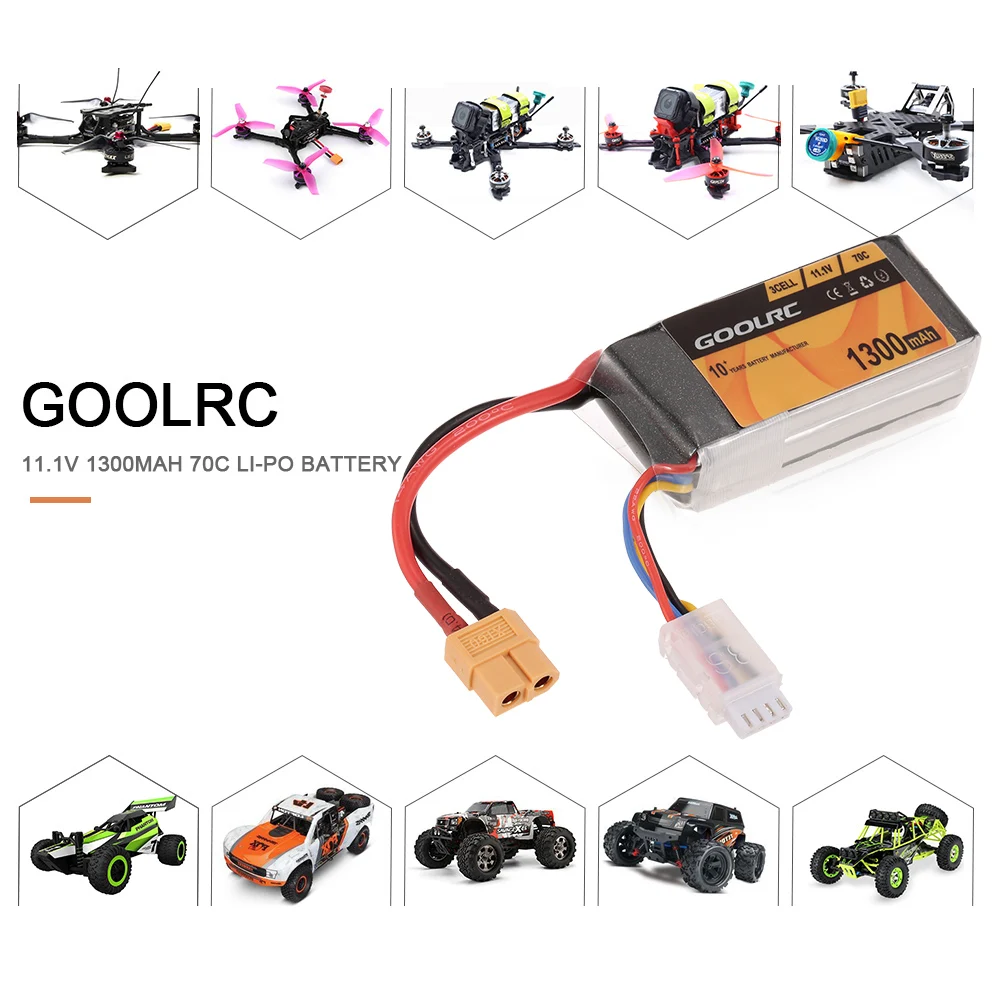 GoolRC 3S 11.1V 1300mAh 70C XT60 Lipo Battery for Emax Nighthawk 250 Racing Drone RC Car Boat Helicopter Airplane
GoolRC 3S 11.1V 1300mAh 70C XT60 Lipo Battery for Emax Nighthawk 250 Racing Drone RC Car Boat Helicopter Airplane