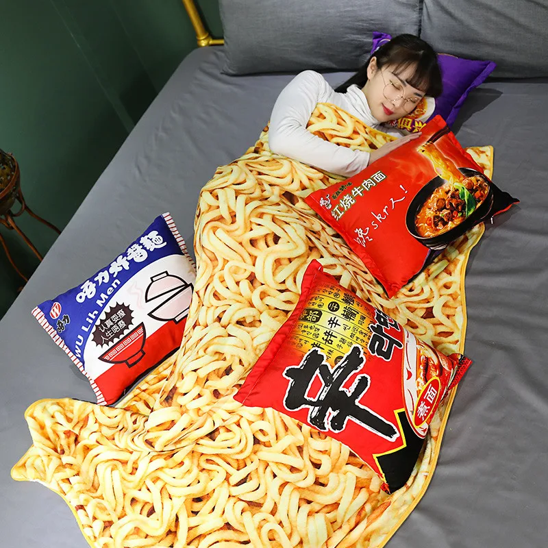 

Creative Blanket Simulation Instant Noodles Plush Pillow with Blanket Stuffed Beef Fried Noodles Funny Gifts Food Plush Toy