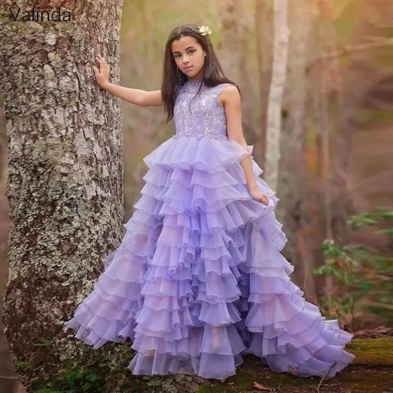 

Lavender Tiered Girl Pageant Dresses Birthday Party Formal Attire Gowns Little Princess Clothing Kids Couture