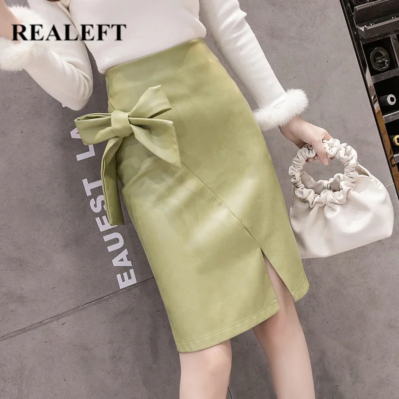 REALEFT Autumn Winter OL Green PU Leather Sheath Wrap Bow Skirts High Waist Vintage Sexy Midi Pencil Skirts Office Lady 2019
REALEFT Autumn Winter OL Green PU Leather Sheath Wrap Bow Skirts High Waist Vintage Sexy Midi Pencil Skirts Office Lady 2019