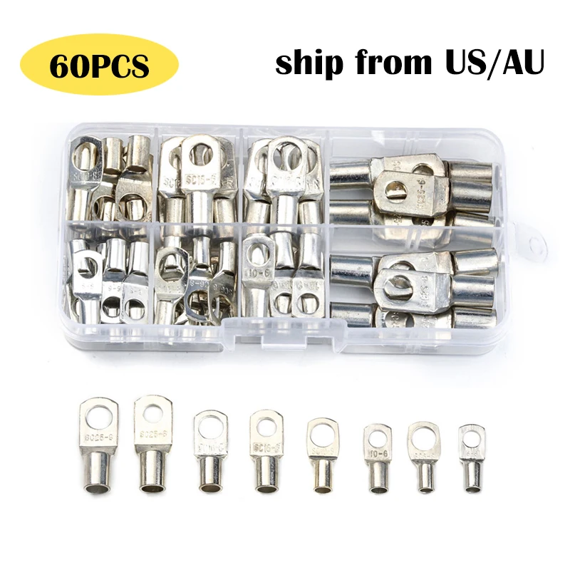 60PCS SC Bare Terminals Tinned Copper Ring Lug Wire Connectors SC Bare Cable Crimp Terminal Assorted Kit
60PCS SC Bare Terminals Tinned Copper Ring Lug Wire Connectors SC Bare Cable Crimp Terminal Assorted Kit