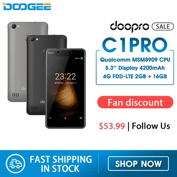 

Doogee doopro C1 Pro Android 7.1 SmartPhone 5.3'' Incell 2GB RAM 16GB ROM 4200mAh Snapdragon Quad Core 13.0MP Fingerprint 4G