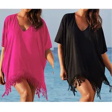 Hirigin Vestido de Verão 2019 Da Menina Das Mulheres Plus Size Senhoras Bikini Tassel Swimwear Swimsuit Cover Up Beach Dress Robe Femme(China)