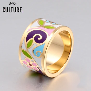 New Arrival Flower Enamel Ring Gold-color 1.3CM Big Rings for Women Ethnic Stainless steel Jewelry Mother gift
New Arrival Flower Enamel Ring Gold-color 1.3CM Big Rings for Women Ethnic Stainless steel Jewelry Mother gift