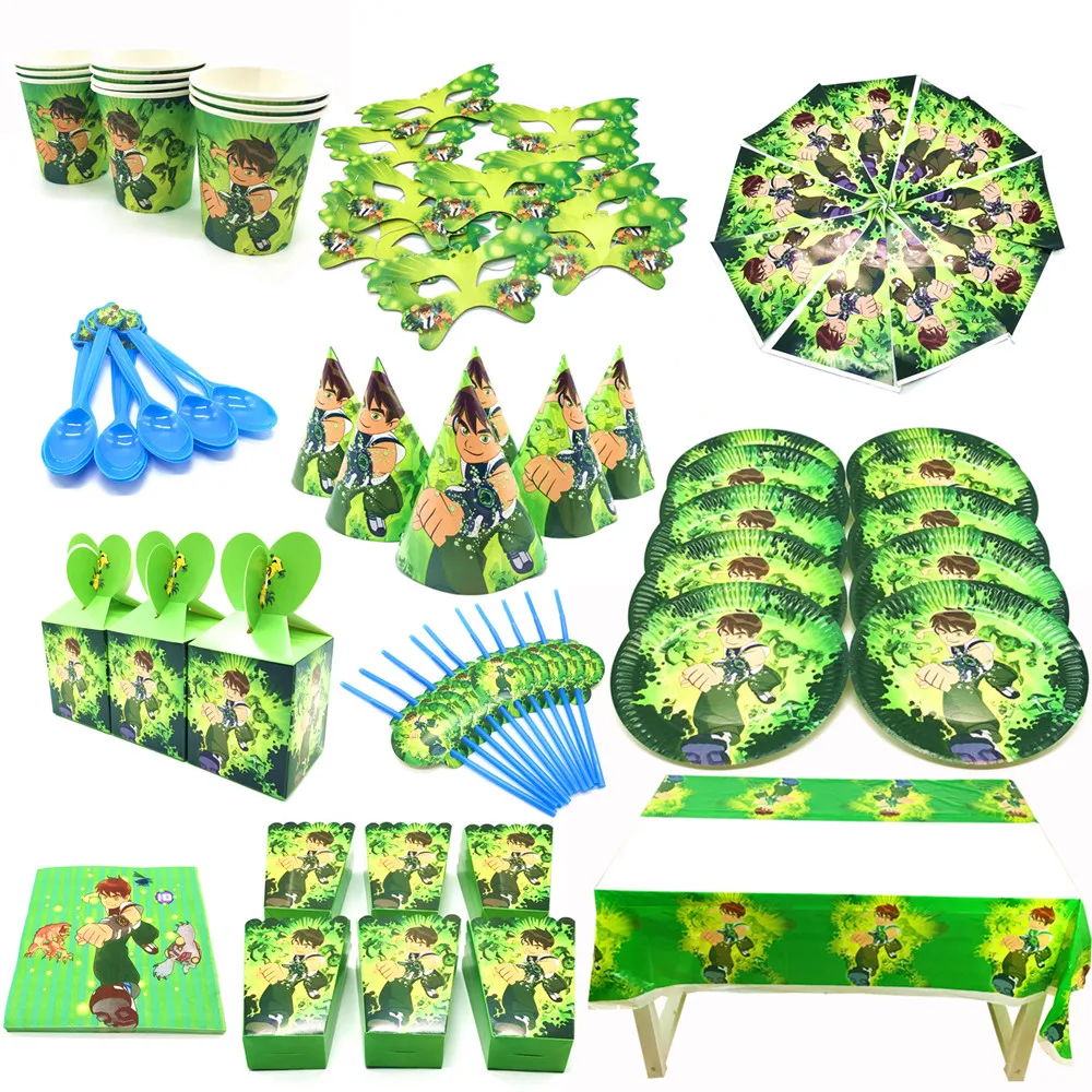 Ben 10 Theme Birthday Party Decoration Disposable Tableware Ben Pattern Paper Plates Cups Flags Kids Baby Shower Party Supplies
Ben 10 Theme Birthday Party Decoration Disposable Tableware Ben Pattern Paper Plates Cups Flags Kids Baby Shower Party Supplies