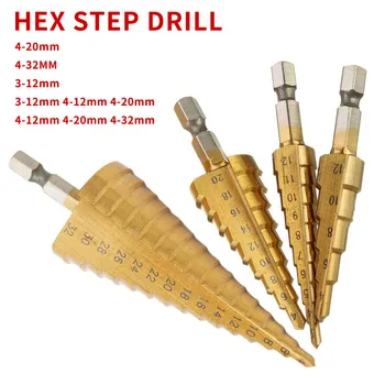 3-12mm/4-20mm/32mm HSS Step Cone Taper Drill Bit Set Hole Cutter 1/4" Hex Titanium Coated Metal Hex Bits
3-12mm/4-20mm/32mm HSS Step Cone Taper Drill Bit Set Hole Cutter 1/4" Hex Titanium Coated Metal Hex Bits