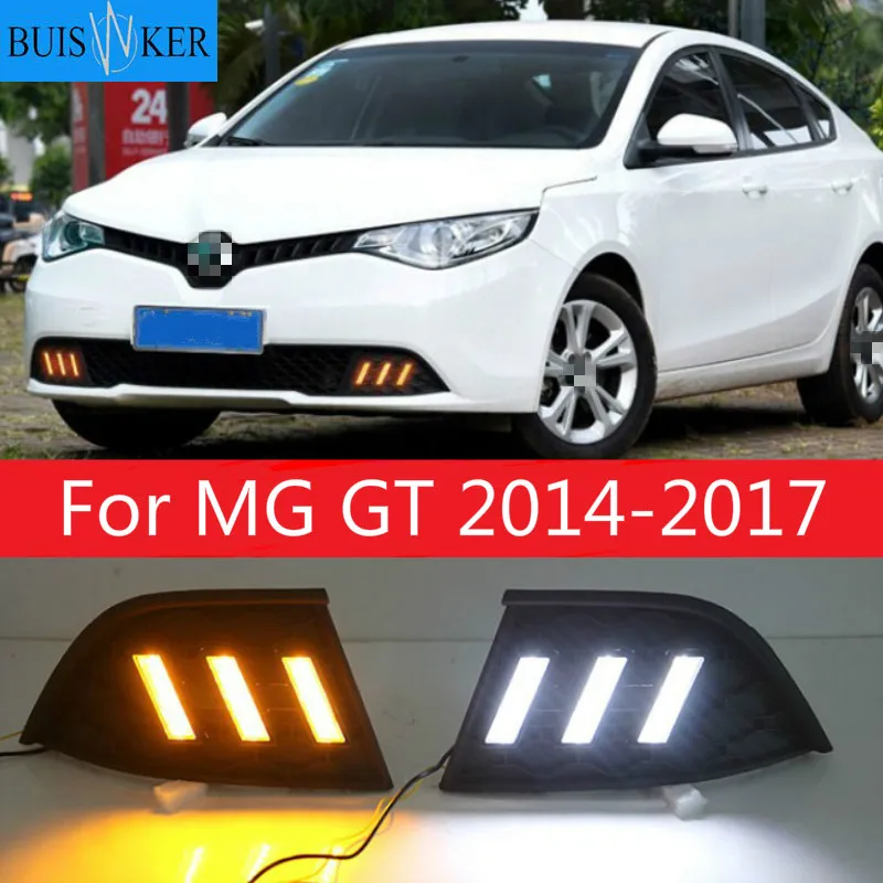 

2 шт. автомобильный Стайлинг 12V Дневной светильник для MG GT 2014-2017 дневные ходовые огни светильник светодиодный Белый указатель поворота светильник янтарь противотуманных фар