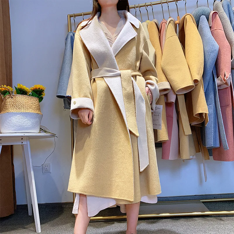 2019 Two-color Double-sided Coat Lazy Loose Profile Long Knee-length Wool Coat Long Adjustable Waist Women Wool Coat
2019 Two-color Double-sided Coat Lazy Loose Profile Long Knee-length Wool Coat Long Adjustable Waist Women Wool Coat