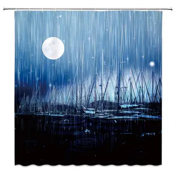 Country Shower Curtain Decor Fishing Village on The Shore Moon Rainy Night Harbor Mast View Blue Fabric Bath Curtains Bathroom
Country Shower Curtain Decor Fishing Village on The Shore Moon Rainy Night Harbor Mast View Blue Fabric Bath Curtains Bathroom