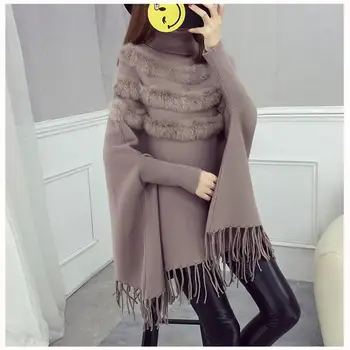 Women Turtleneck Cape And Poncho Shawl Cloak Sweater Autumn Winter Solid Tassel Long Knitted Pullover
Women Turtleneck Cape And Poncho Shawl Cloak Sweater Autumn Winter Solid Tassel Long Knitted Pullover