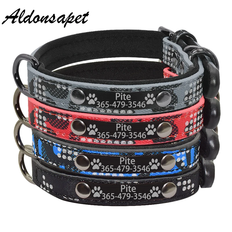 Personalized Reflective Padded Dog Collar Custom Engraved Nameplate Camouflage Leather Pet Dog Collar For Small Medium Large Dog
Personalized Reflective Padded Dog Collar Custom Engraved Nameplate Camouflage Leather Pet Dog Collar For Small Medium Large Dog