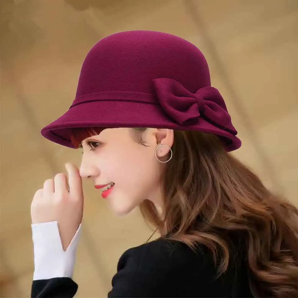 Fashion Spring Autumn Winter Vintage Women Ladies Wool Fedora Hat With Big BOW Bucket Dome Bell Bow Felt Hats Women Cap Hats
Fashion Spring Autumn Winter Vintage Women Ladies Wool Fedora Hat With Big BOW Bucket Dome Bell Bow Felt Hats Women Cap Hats