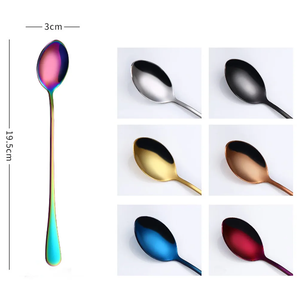 

New 1pc 19.5*3cm Colorful Spoon Long Handle Spoons Flatware Coffee Drinking Tools Kitchen Gadget Free Shipping New#ew