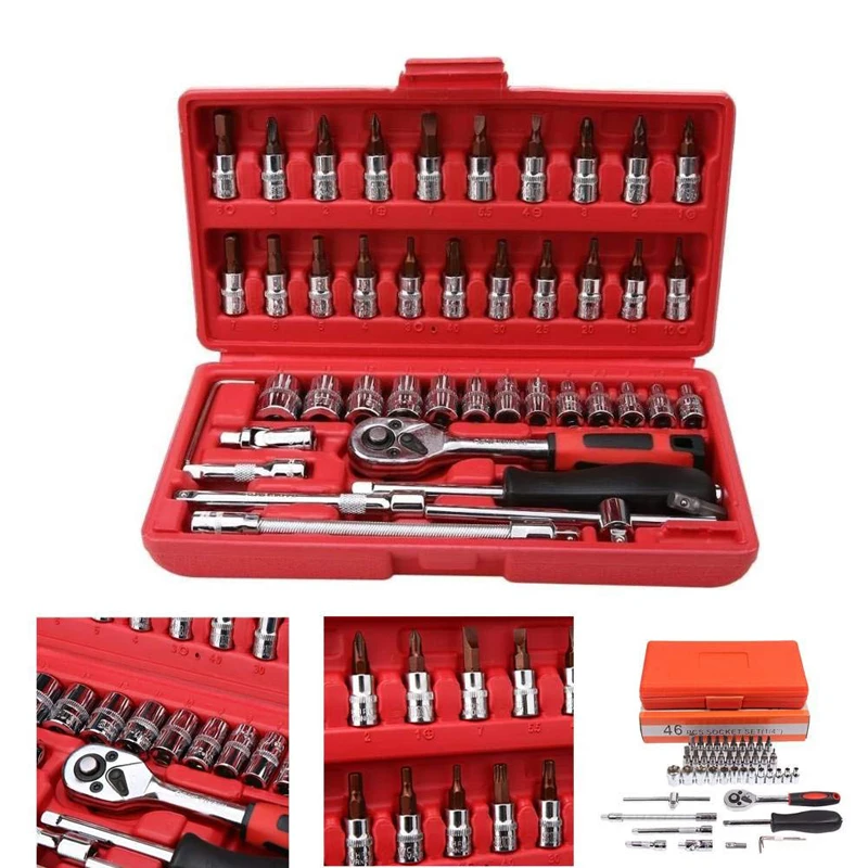 46Pcs 1/4 inch Ratchet Torque Wrench Combo Tools Socket Combination Hand Tools for Bicycle Motorcycle Car Repairing Tool
46Pcs 1/4 inch Ratchet Torque Wrench Combo Tools Socket Combination Hand Tools for Bicycle Motorcycle Car Repairing Tool