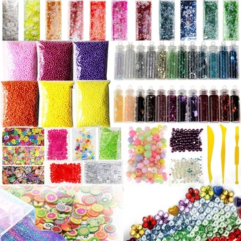 

55 Pack Slime Beads Charms, Include Fishbowl beads, Foam Balls, Glitter Jars, Fruit Flower Animal Slices, Pearls, Slime Tools fo