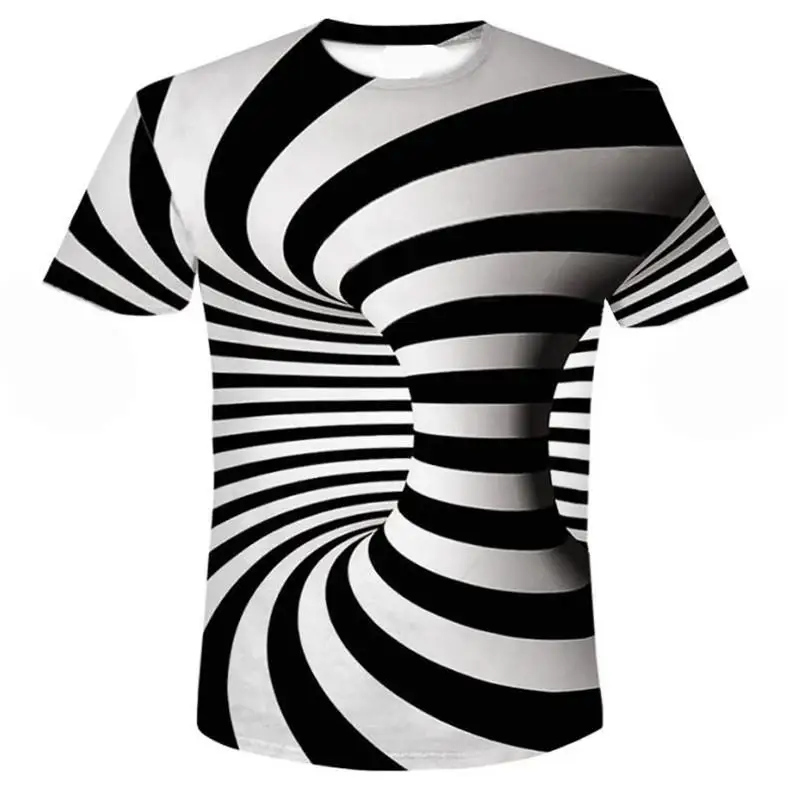 Фото Мужская футболка с короткими рукавами черно-белая модным принтом гипнотическая