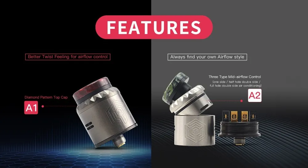 Advken Artha V2 RDA Vape pin Tank 24mm Rebuildable Atomizer Quadruple posts Electronic cigarettes Atomizer 510 For Squonk mod (5)