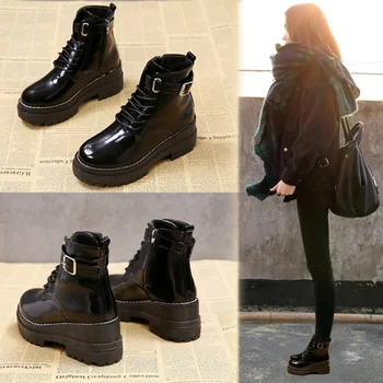 Women's Flat Platform Ankle Boots Spring Patent Leather Boot Black Lace Up Creepers Shoes Fashion Party Footwear Drop Shipping
Women's Flat Platform Ankle Boots Spring Patent Leather Boot Black Lace Up Creepers Shoes Fashion Party Footwear Drop Shipping