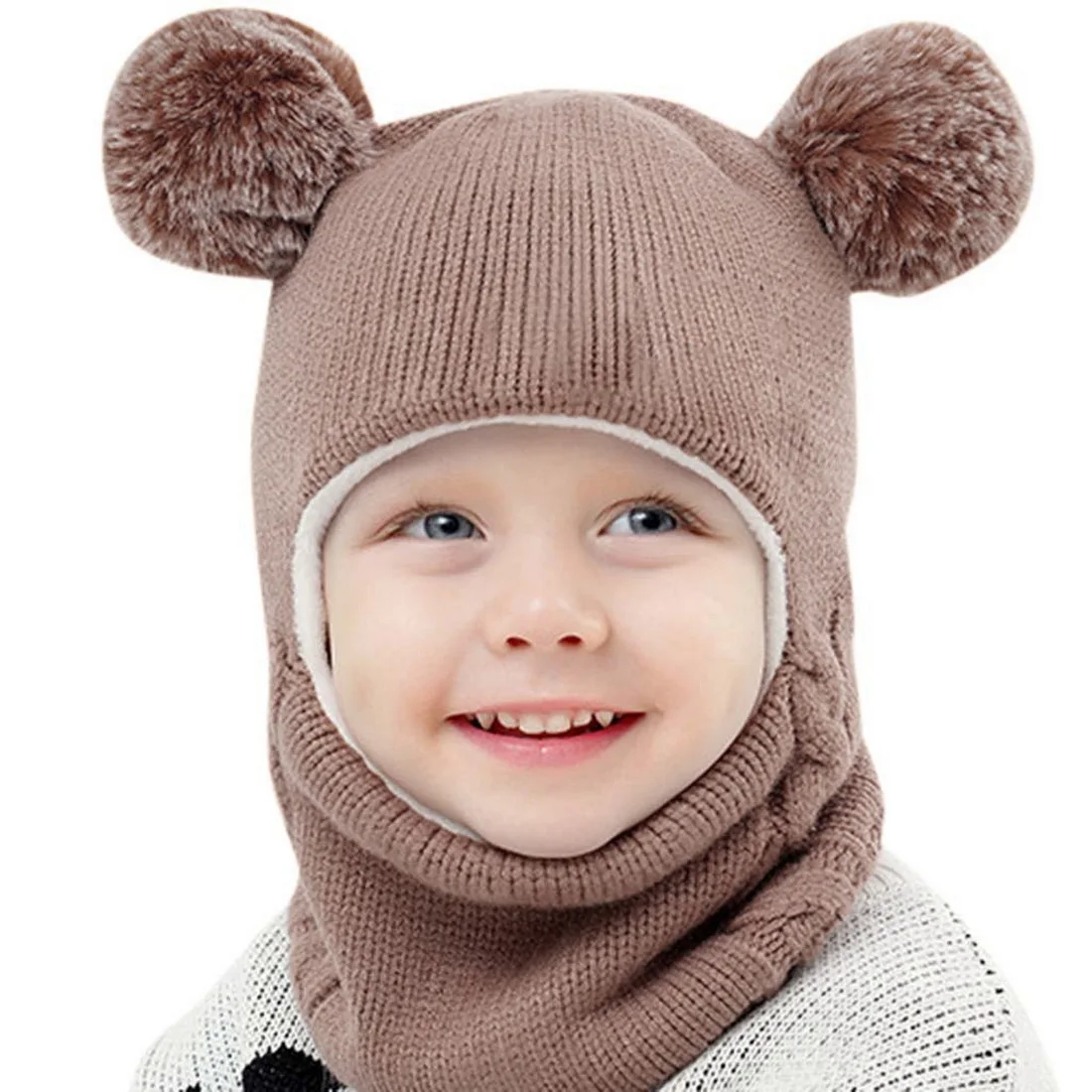 

Kids Winter Hats Ears Girls Boys Children Warm Caps Scarf Set Baby Bonnet Scarves Enfant Knitted Cute Hat for Girl Boy Beanies