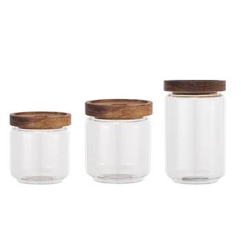 2/3pcs High Borosilicate Transparent Glass Candy Cans Wood Lid Storage Containers 
2/3pcs High Borosilicate Transparent Glass Candy Cans Wood Lid Storage Containers