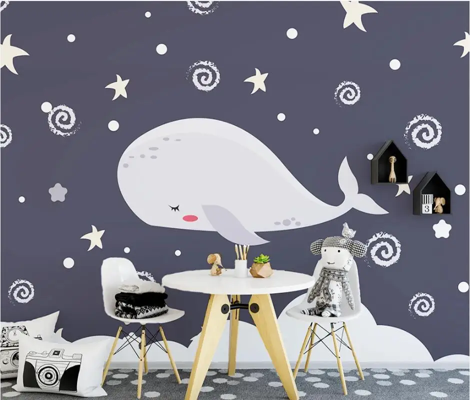 AINYOOUSEM ручная роспись китов фон для детской комнаты настенная бумага обои 3d