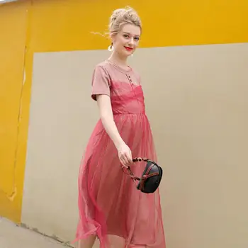 Pregnant Women's Knitting Dress Summer Fashion Women Stripe Mesh Lace Dress Short-sleeved Korean Maternity Dress For Pregnant
Pregnant Women's Knitting Dress Summer Fashion Women Stripe Mesh Lace Dress Short-sleeved Korean Maternity Dress For Pregnant