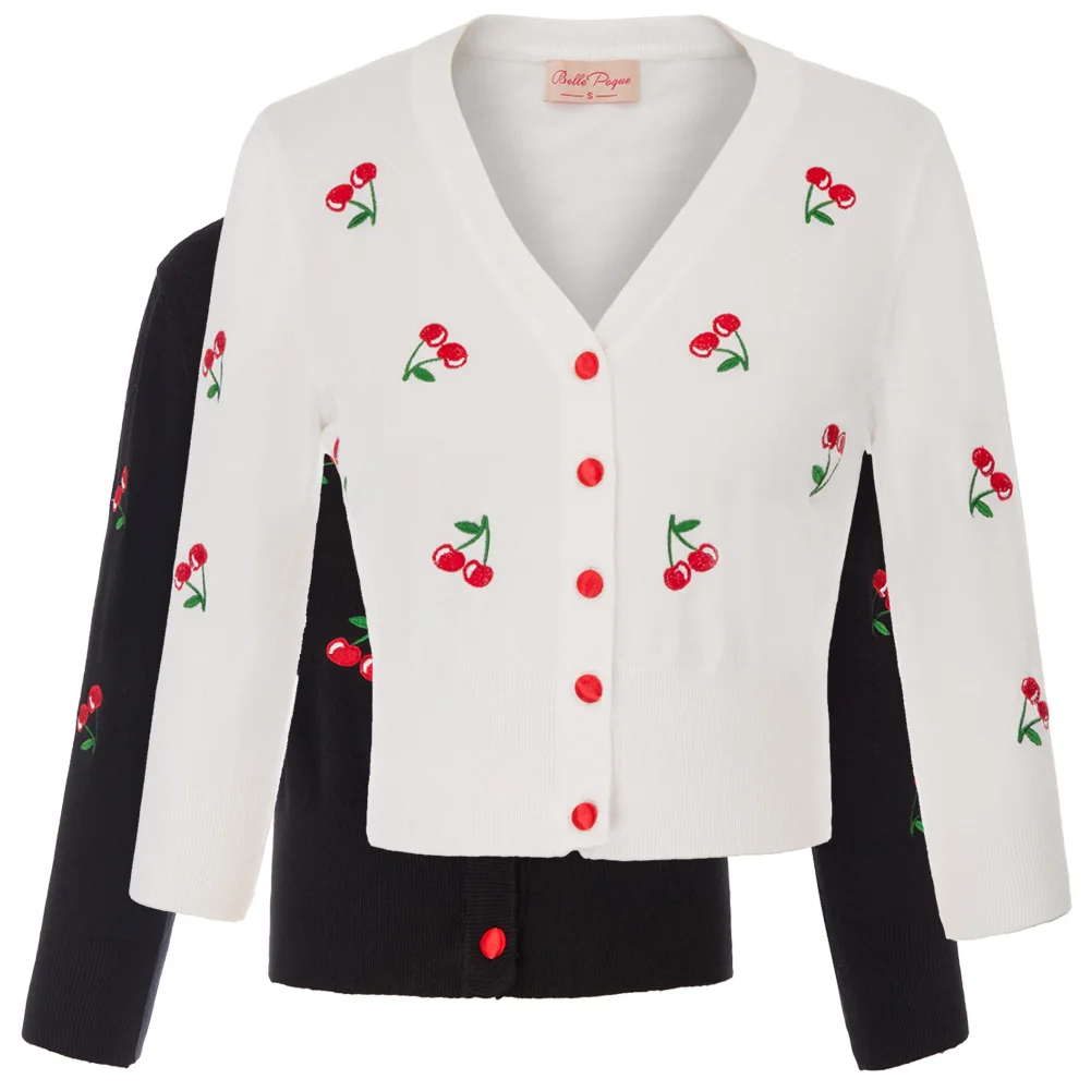 Women Vintage Jackets Cardigans 2018 Autumn Spring Womens Cherries Embroidery 3/4 Sleeve V-Neck Cropped Knitting Coat Knitwear
Women Vintage Jackets Cardigans 2018 Autumn Spring Womens Cherries Embroidery 3/4 Sleeve V-Neck Cropped Knitting Coat Knitwear