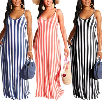 2020 Summer Sleeveless Slim Slip Dress Striped Long Dress Print V-Neck Loose Beach Dresses Elegant Casual Maxi Dresses
2020 Summer Sleeveless Slim Slip Dress Striped Long Dress Print V-Neck Loose Beach Dresses Elegant Casual Maxi Dresses