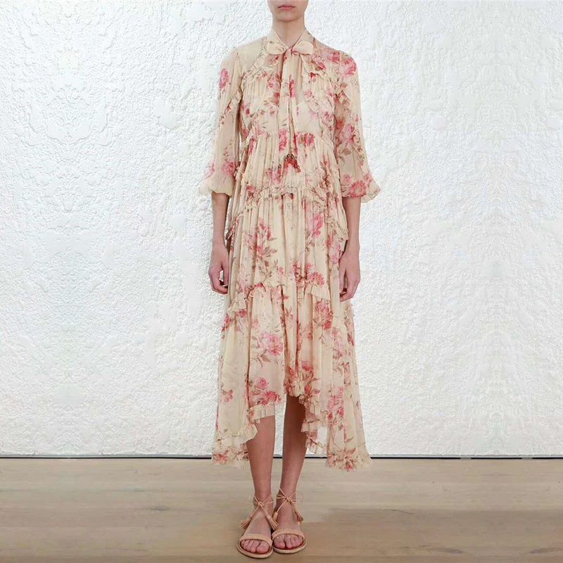 Top Quality Runway Designer Ruffles Floral Print Asymmetical Bow Elegant Woman Dress with Lining Two Pieces Pure Silk Dresses
Top Quality Runway Designer Ruffles Floral Print Asymmetical Bow Elegant Woman Dress with Lining Two Pieces Pure Silk Dresses