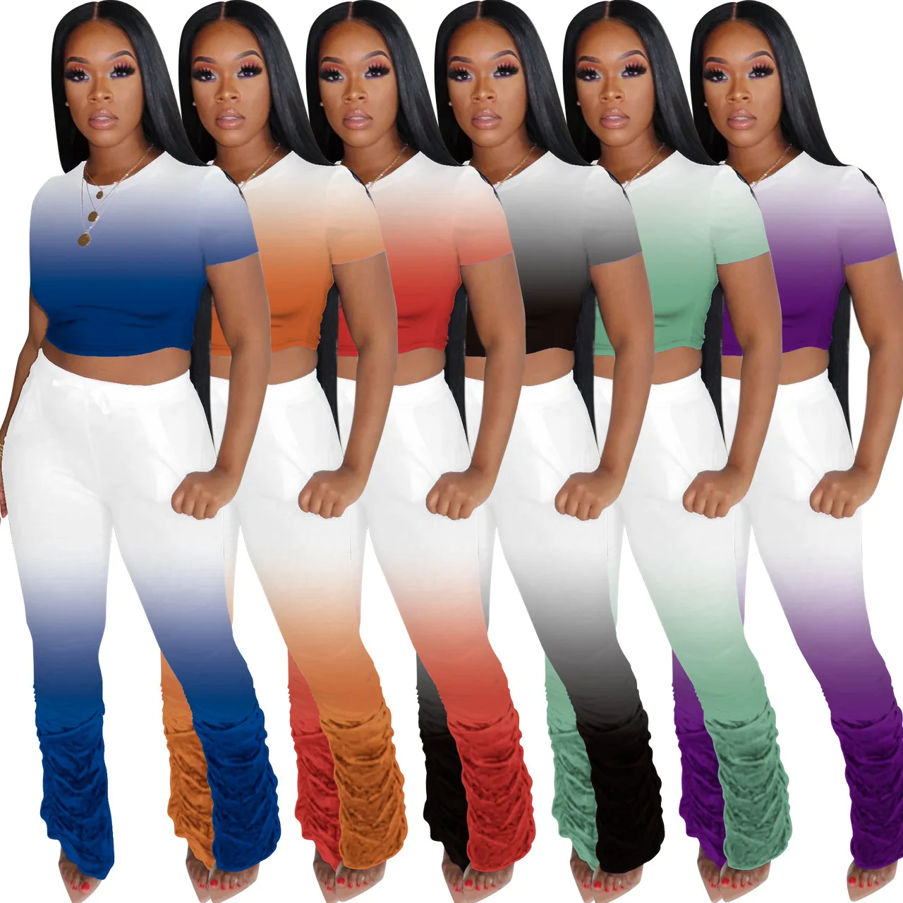 Women's Tracksuit Set Suit Solid-color Gradient Skinny European And American Sexy Two Piece Set
Women's Tracksuit Set Suit Solid-color Gradient Skinny European And American Sexy Two Piece Set