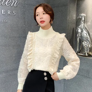 2020 Autumn & Winter New Arrival Plus Velvet Thick Shirt Ruffled Knit Half-high Collar Long-sleeved Chiffon Shirt Free Shipping 
2020 Autumn & Winter New Arrival Plus Velvet Thick Shirt Ruffled Knit Half-high Collar Long-sleeved Chiffon Shirt Free Shipping