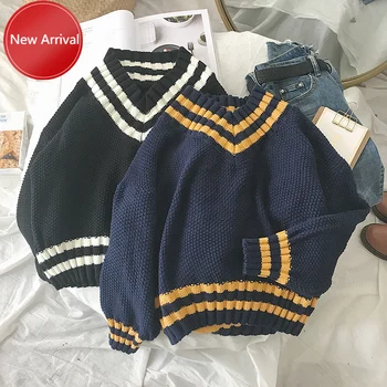 Women Vintage Jumper Blue Knitted Striped Sweaters Autumn V-neck Sweater For Women White Harajuku Sweater Pullover Winter Warm
Women Vintage Jumper Blue Knitted Striped Sweaters Autumn V-neck Sweater For Women White Harajuku Sweater Pullover Winter Warm