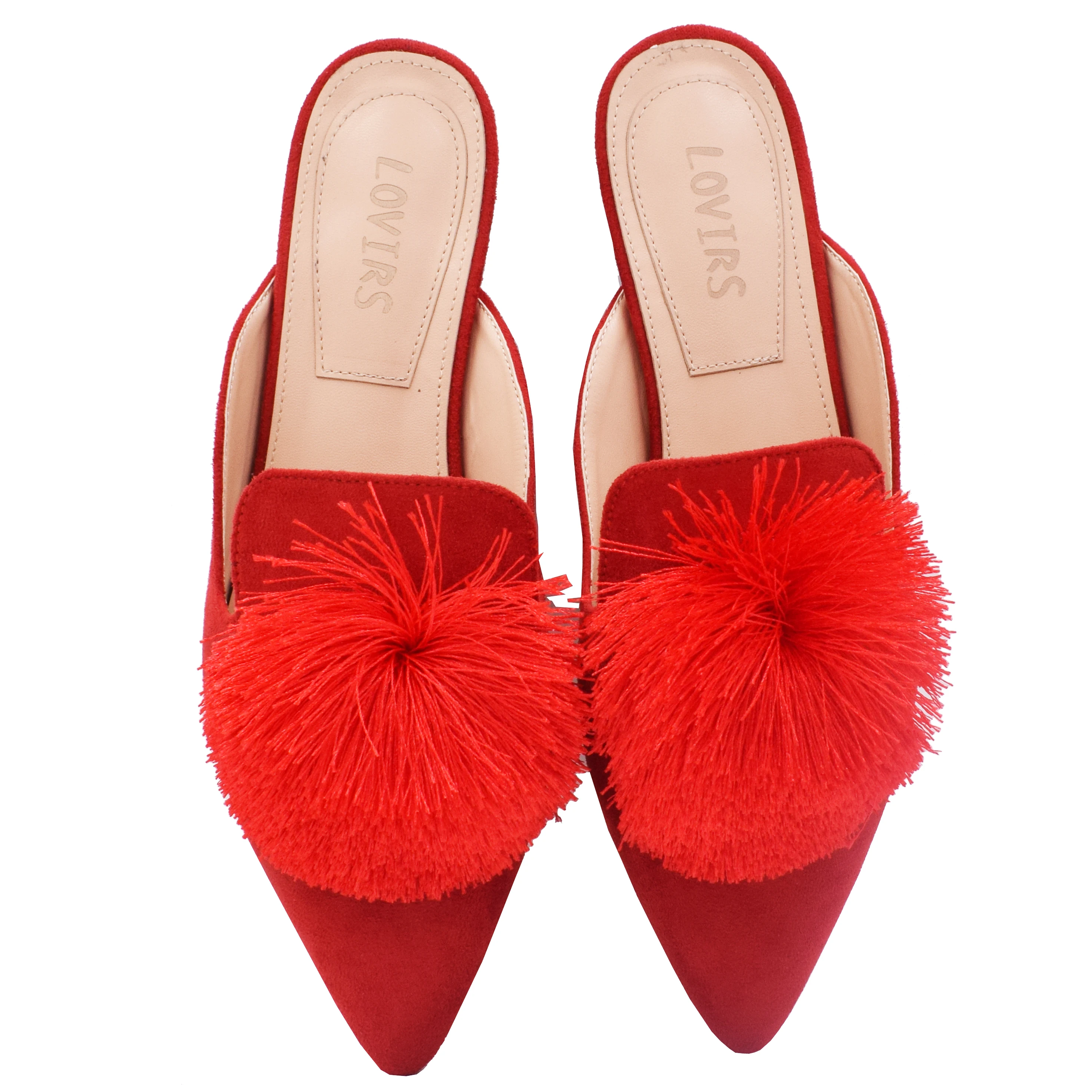 

Lovirs Mules for Women Puff Pom-poms Embellished Slip On Loafers Backless Pointed Toe Satin Mule Slides Shoes Size 5-15