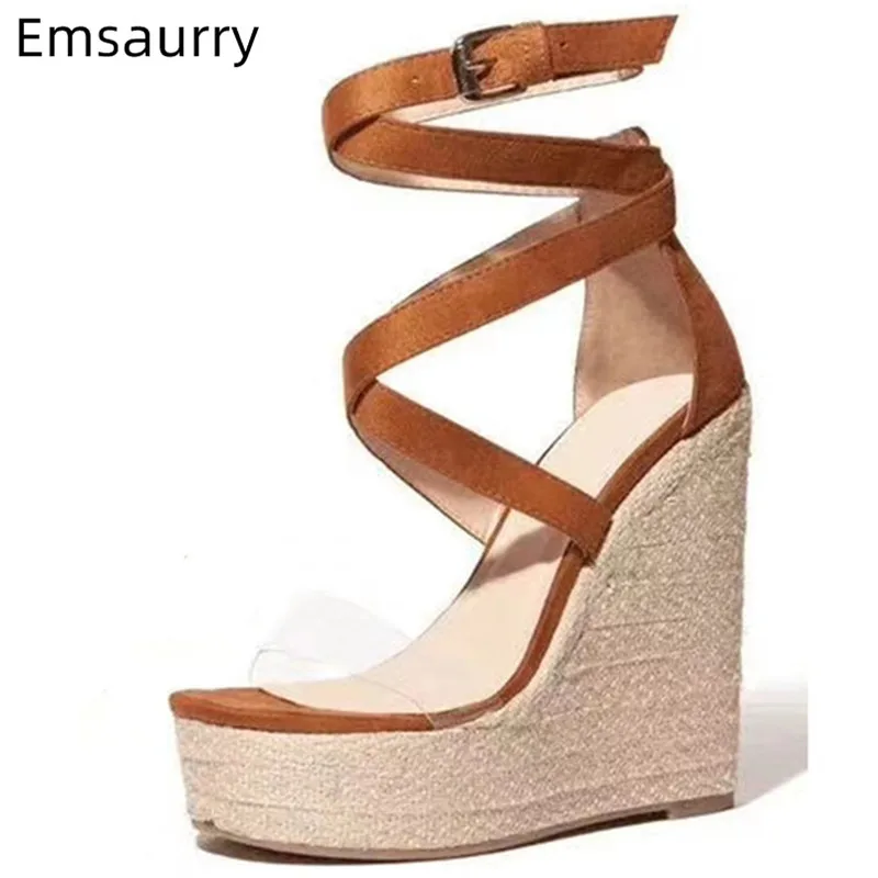 Summer Sandals Women Med Platform High Wedges Heel Walking Sandalias Clear PVC Strap Narrow Cross Buckle Hot Sell Sandals Women
Summer Sandals Women Med Platform High Wedges Heel Walking Sandalias Clear PVC Strap Narrow Cross Buckle Hot Sell Sandals Women