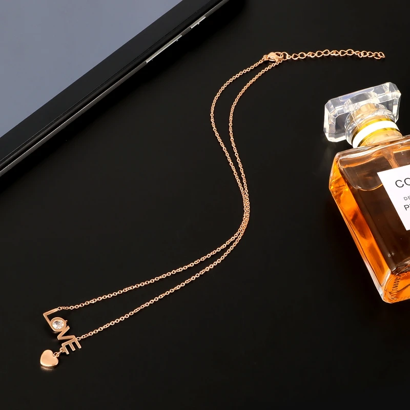 New Arrival Rose Gold Women Zircon Love Word And Heart Shape Stainless Steel Necklace Chain For Women Jewelry
New Arrival Rose Gold Women Zircon Love Word And Heart Shape Stainless Steel Necklace Chain For Women Jewelry
