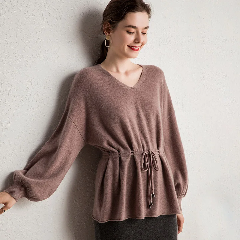 V-neck Women's Cashmere Sweater Belt Office Cashmere Sweater Knitwear Lantern Sleeves Pullover Solid Color Large Size Sweaters
V-neck Women's Cashmere Sweater Belt Office Cashmere Sweater Knitwear Lantern Sleeves Pullover Solid Color Large Size Sweaters