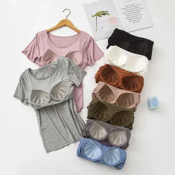 Modal with Chest Pad Short Sleeve T-shirt Women-Free Bra Cup One-piece Half Sleeve Vest Home Pajamas Yoga Underwear
Modal with Chest Pad Short Sleeve T-shirt Women-Free Bra Cup One-piece Half Sleeve Vest Home Pajamas Yoga Underwear