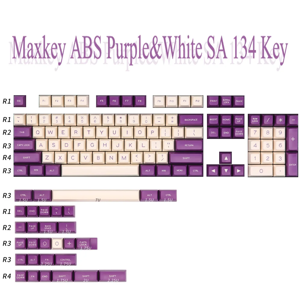 SA Key Cap ABS Material 134 Key Maxkey Purple White Two Color Injection Molding For Mechanical Gaming Keyboard
SA Key Cap ABS Material 134 Key Maxkey Purple White Two Color Injection Molding For Mechanical Gaming Keyboard