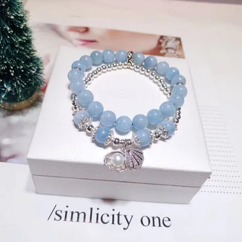Qingyun New 8mm Aquamarine Double Circle Bracelet with 925 Silver Natural Shell Pendant Silver Light Bead Accessories
Qingyun New 8mm Aquamarine Double Circle Bracelet with 925 Silver Natural Shell Pendant Silver Light Bead Accessories