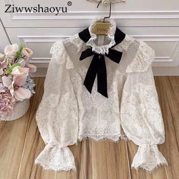 Ziwwshaoyu Elegant Floral Top Stand Appliques Polka Dot Puff Sleeve temperament Slim shirt Autumn new women
Ziwwshaoyu Elegant Floral Top Stand Appliques Polka Dot Puff Sleeve temperament Slim shirt Autumn new women