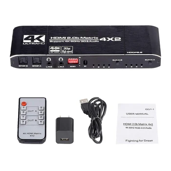HDMI Matrix Switch Splitter, 4K@60Hz HDMI 2.0 Switcher 4 in 2 Out with IR Remote Controller Supports HDCP 2.2(US Plug)
HDMI Matrix Switch Splitter, 4K@60Hz HDMI 2.0 Switcher 4 in 2 Out with IR Remote Controller Supports HDCP 2.2(US Plug)