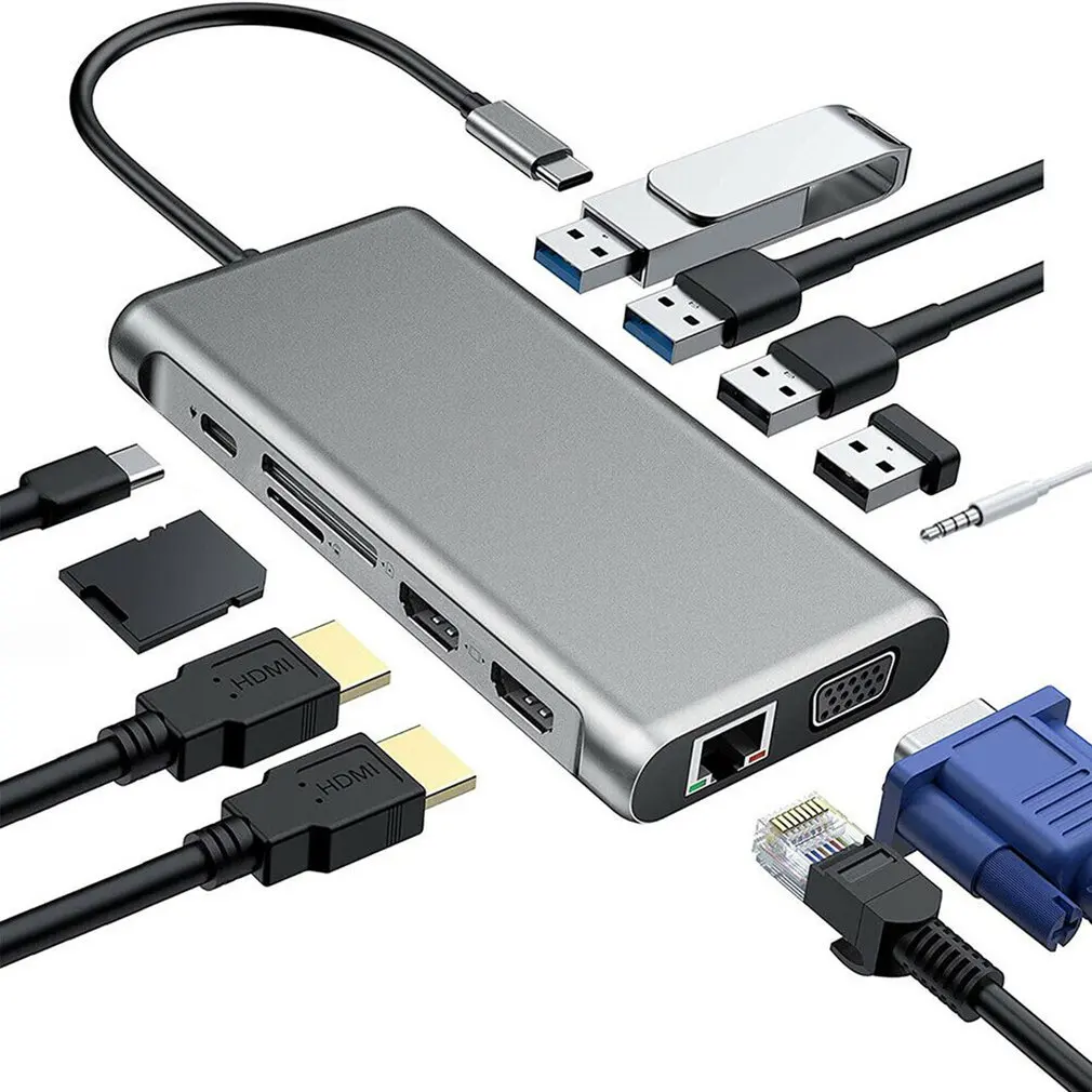 12 In 1 USB Type C HUB Dual HDMI Ethernet USB 3.0 Audio Jack Multiport 4-port USB Adapter HUB for MacBook
12 In 1 USB Type C HUB Dual HDMI Ethernet USB 3.0 Audio Jack Multiport 4-port USB Adapter HUB for MacBook