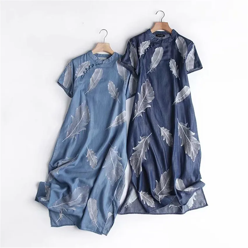 Chinese Style Vintage Dress Summer Short Sleeve Casual Long Denim Shirt Dress Women High Quality Fashion Bohemian Dresses
Chinese Style Vintage Dress Summer Short Sleeve Casual Long Denim Shirt Dress Women High Quality Fashion Bohemian Dresses